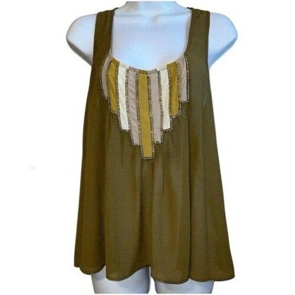 🆕 URBAN OUTFITTERS STARING AT STARS Olive Green Beaded Bib Racerback Tank Top S